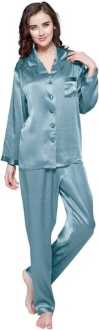 Lilysilk silk pyjamas in blue full view