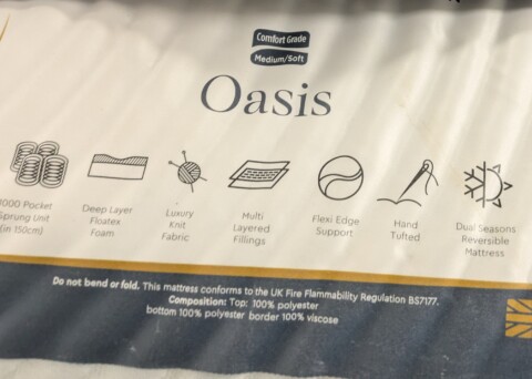 Deepsleep Oasis Pocket Sprung Mattress label