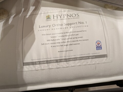 Hypnos Luxury Support Ortho Support No.1 Pocket Sprung Mattress label